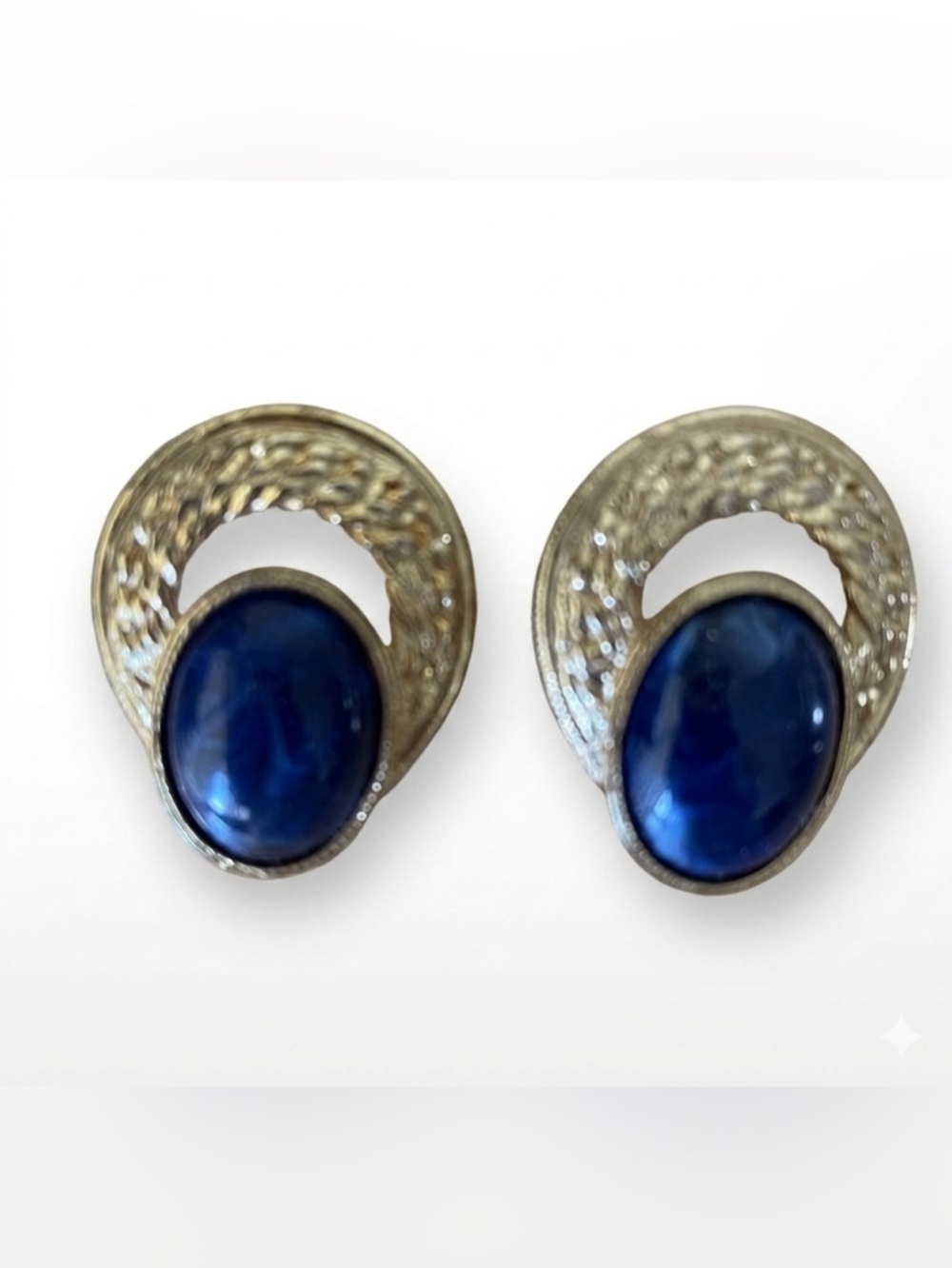 Vintage Gold and Blue Clip Earrings